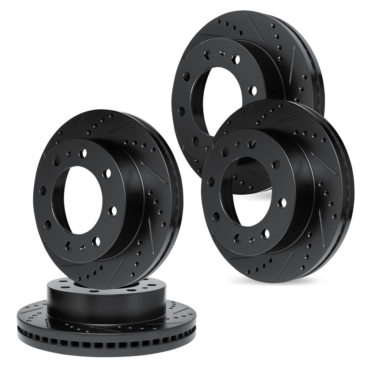 R1 11-25 Chevrolet Silverado 3500 HD Front & Rear Drilled & Slotted Black Brake Rotor Set