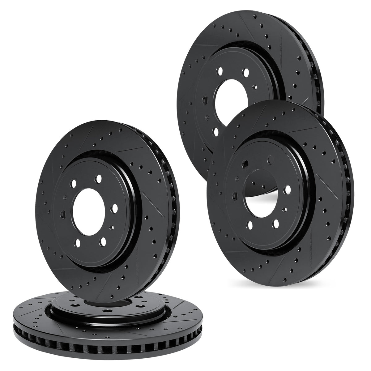 R1 05-24 Nissan Frontier Front & Rear Drilled & Slotted Black Brake Rotor Set