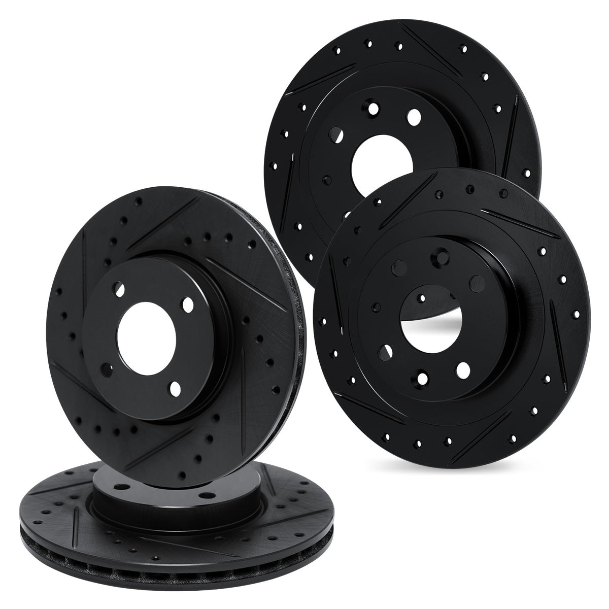 R1 16-25 Fiat 124 Spider Front & Rear Drilled & Slotted Black Brake Rotor Set