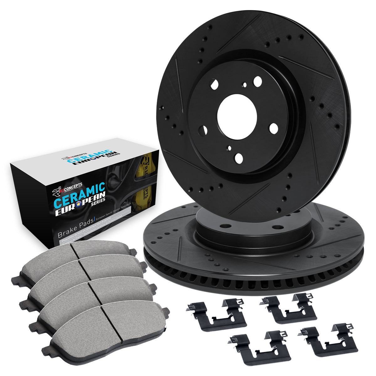 R1 12-24 Dodge Durango Front Drill/Slot Black Rotors w/Euro Ceramic Pads