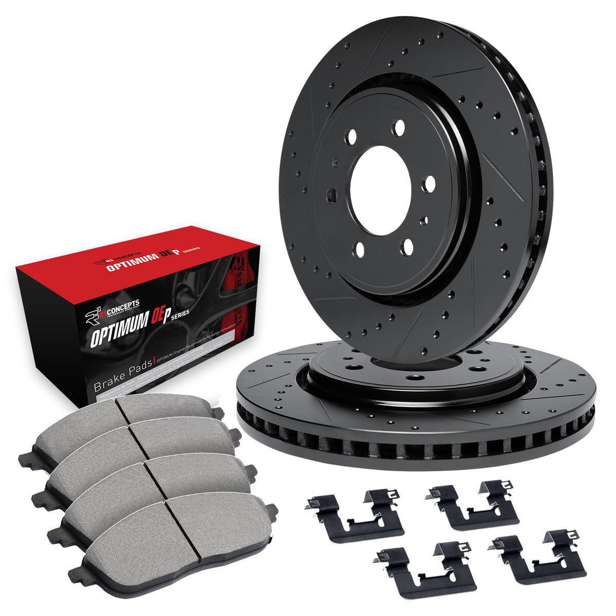 R1 88-00 Cadillac Escalade Front Drill/Slot Black Rotors w/Optimum Pads