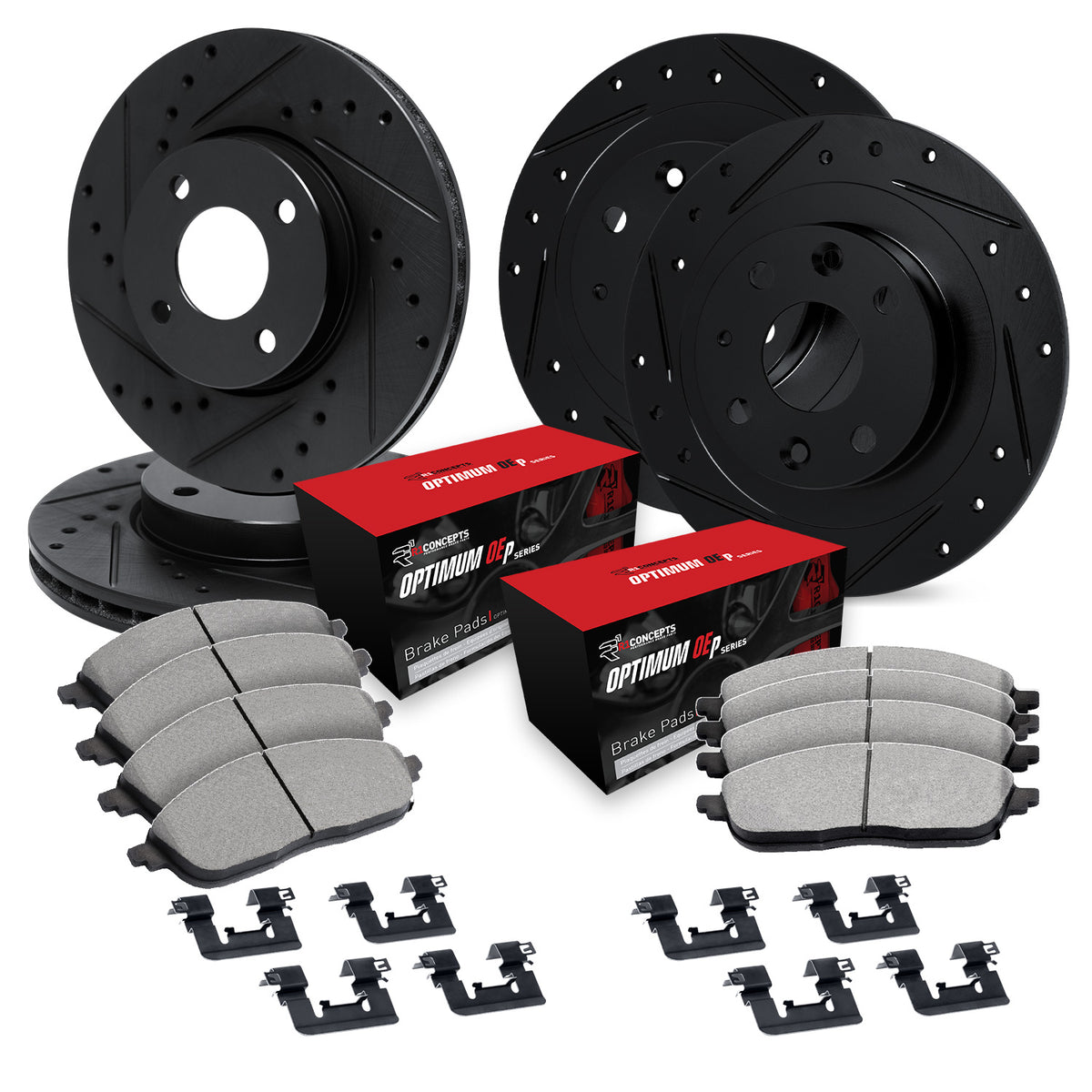 R1 Concepts 12-19 Fiat 500 Drilled & Slotted Black Disc Brake Rotor Set