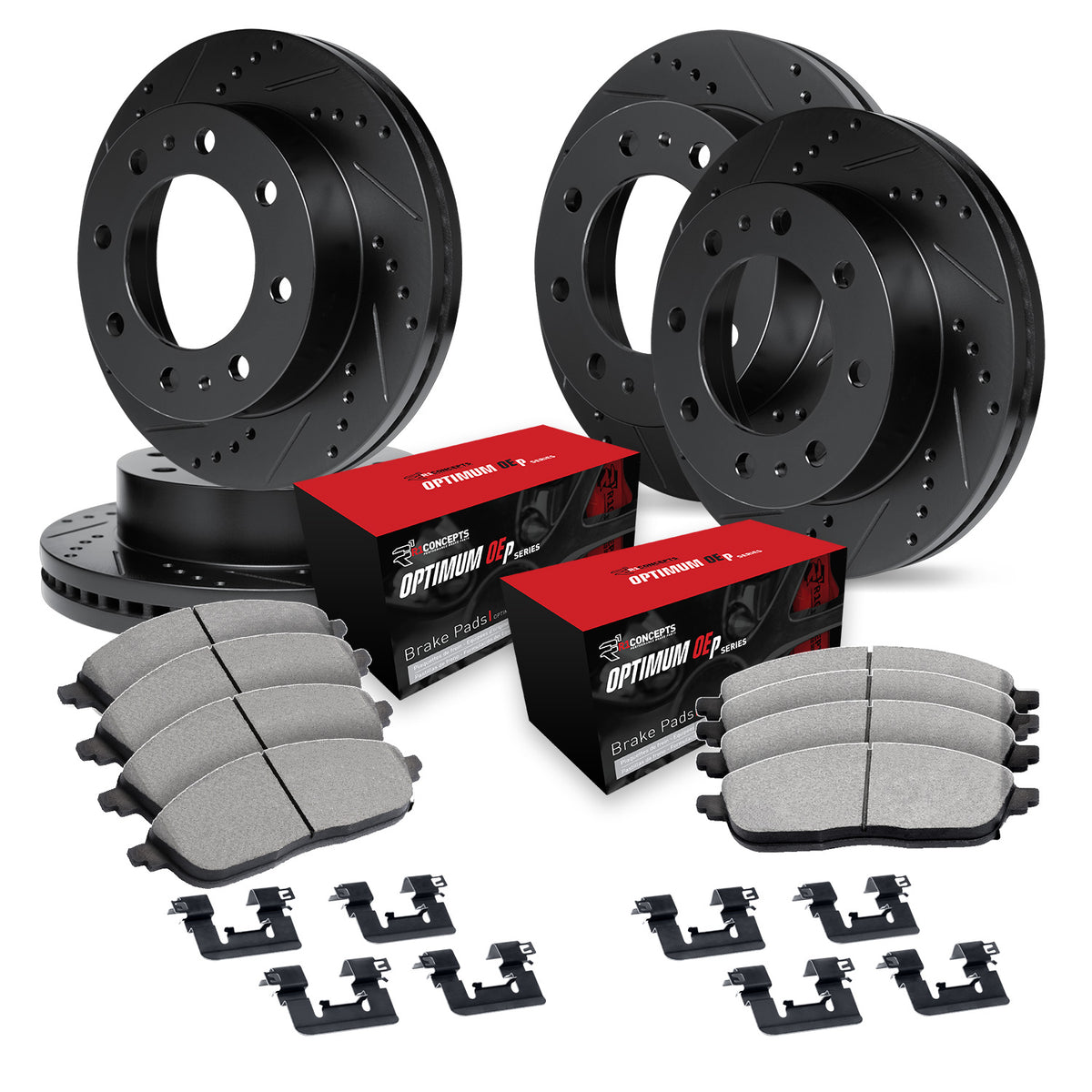 R1 19-24 Ram 3500 Front & Rear Drill/Slot Black Rotors w/Optimum Pads