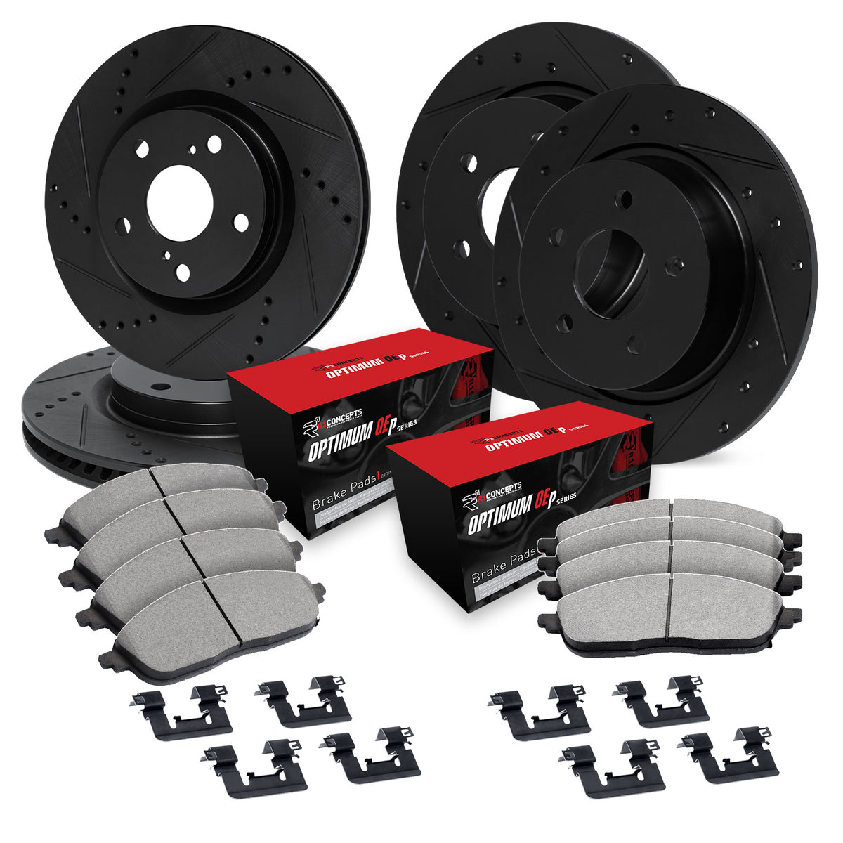 R1 18-22 Buick Encore Front & Rear Drill/Slot Black Rotors w/Optimum Pads