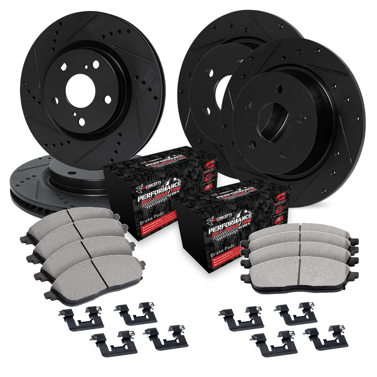R1 11-22 Dodge Durango Front & Rear Drill/Slot Black Rotors w/Off-Road/Tow Pads