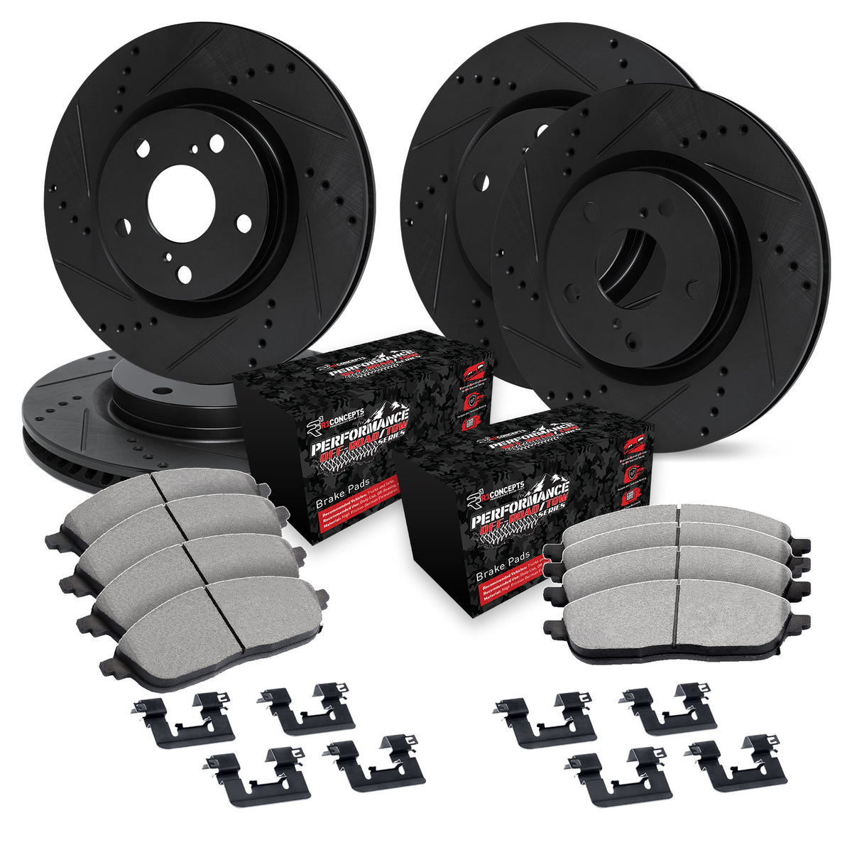 R1 12-25 Dodge Durango Front & Rear Drill/Slot Black Rotors w/Off-Road/Tow Pads