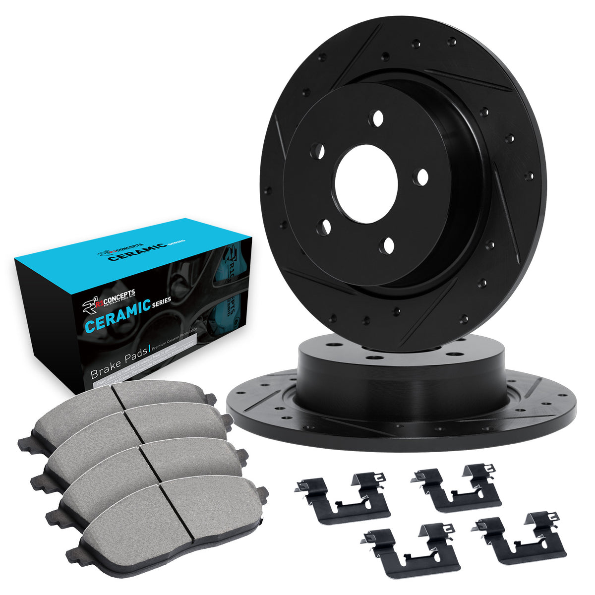 R1 13-18 Ford Transit Connect Rear Drill/Slot Black Rotors w/Ceramic Pads