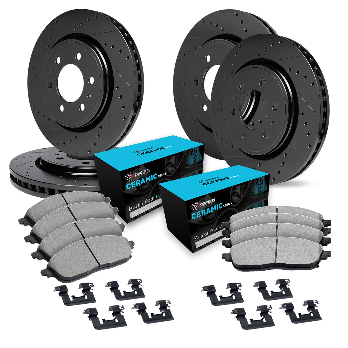 R1 07-17 Buick Enclave Front & Rear Drill/Slot Black Rotors w/Ceramic Pads