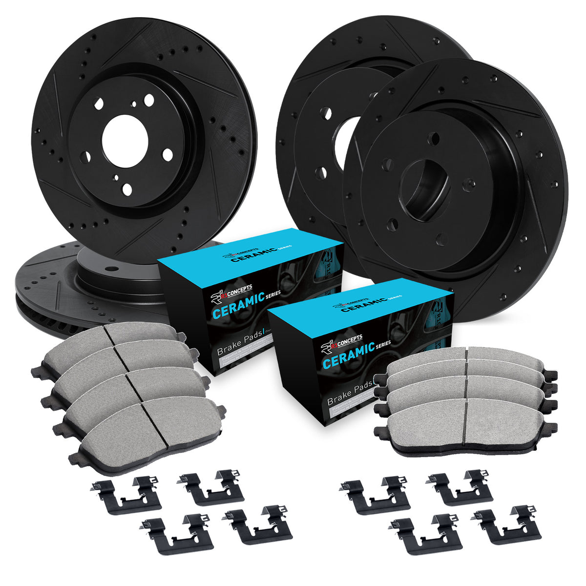 R1 94-00 Chrysler Sebring Front & Rear Drill/Slot Black Rotors w/Ceramic Pads