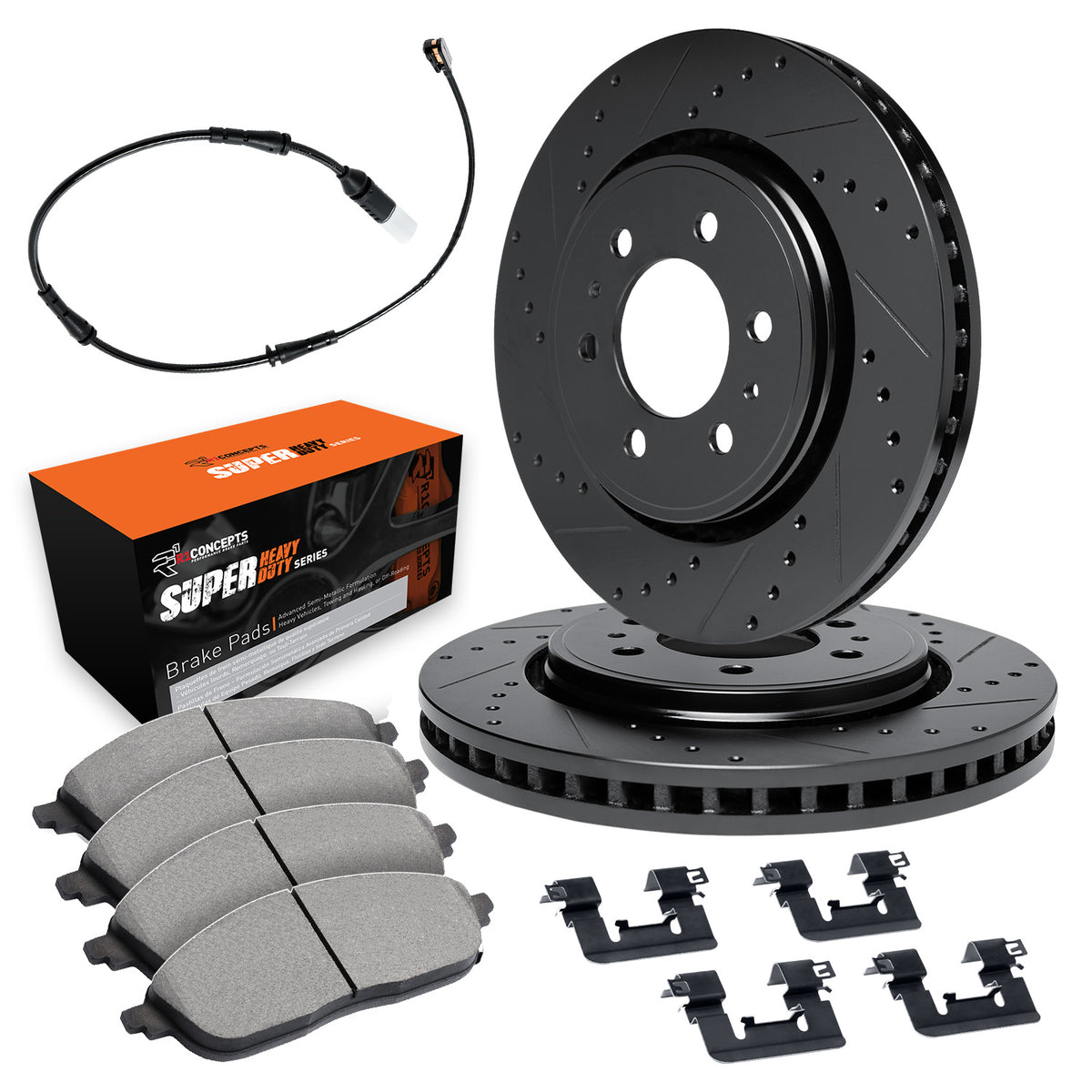 R1 07-18 Dodge Sprinter 2500 Front Drilled & Slotted Black Brake Rotor Set w/Super Duty Pads