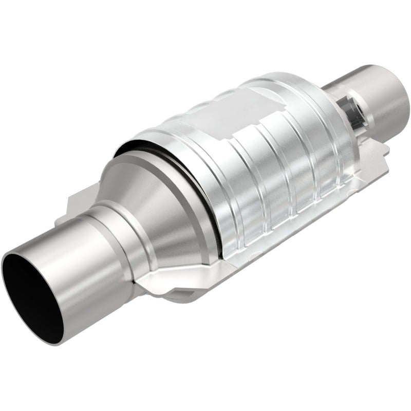 MagnaFlow Univ Conv 2in In/Out Ctr/Ctr Round 9in Body L x 5.125in W x 13in Overall L Single O2 Port