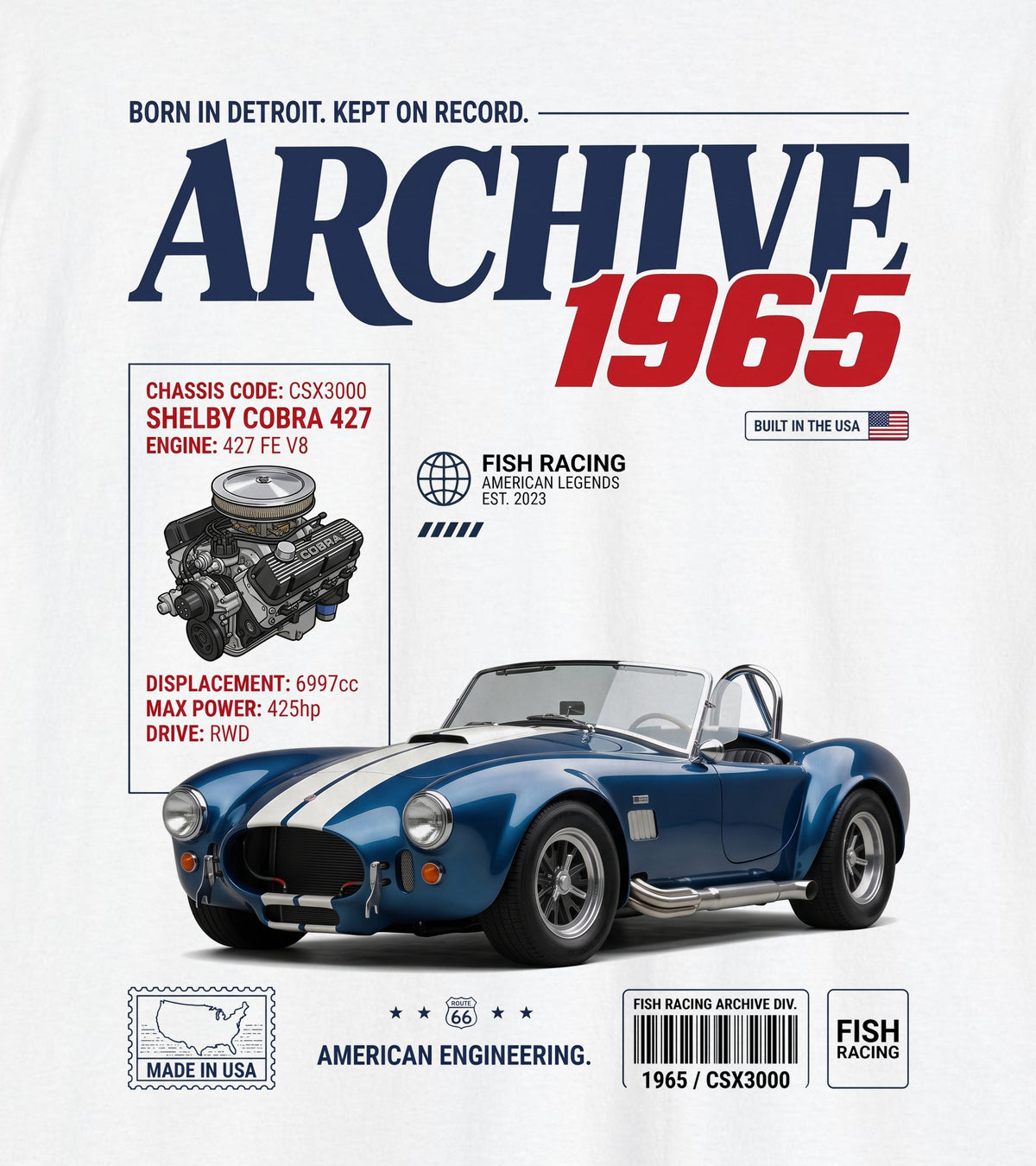 1965-1967 Shelby Cobra 427 Archive Tee - back design