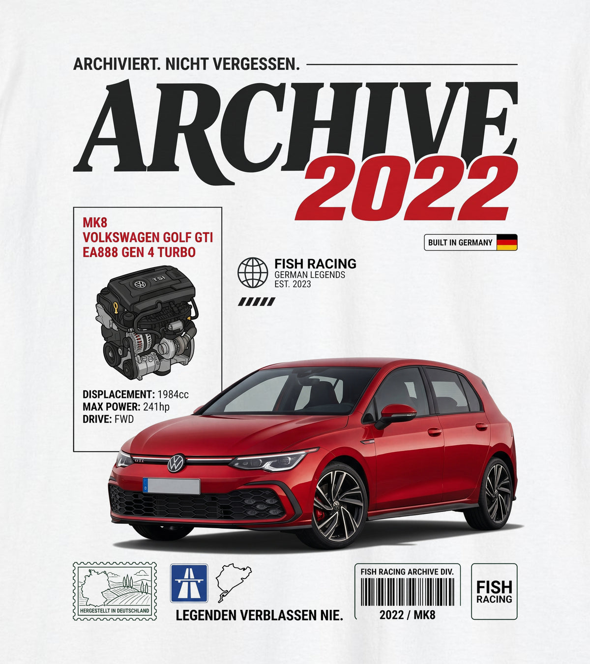 2022-2024 Volkswagen GTI (Mk8) Archive Tee - back design