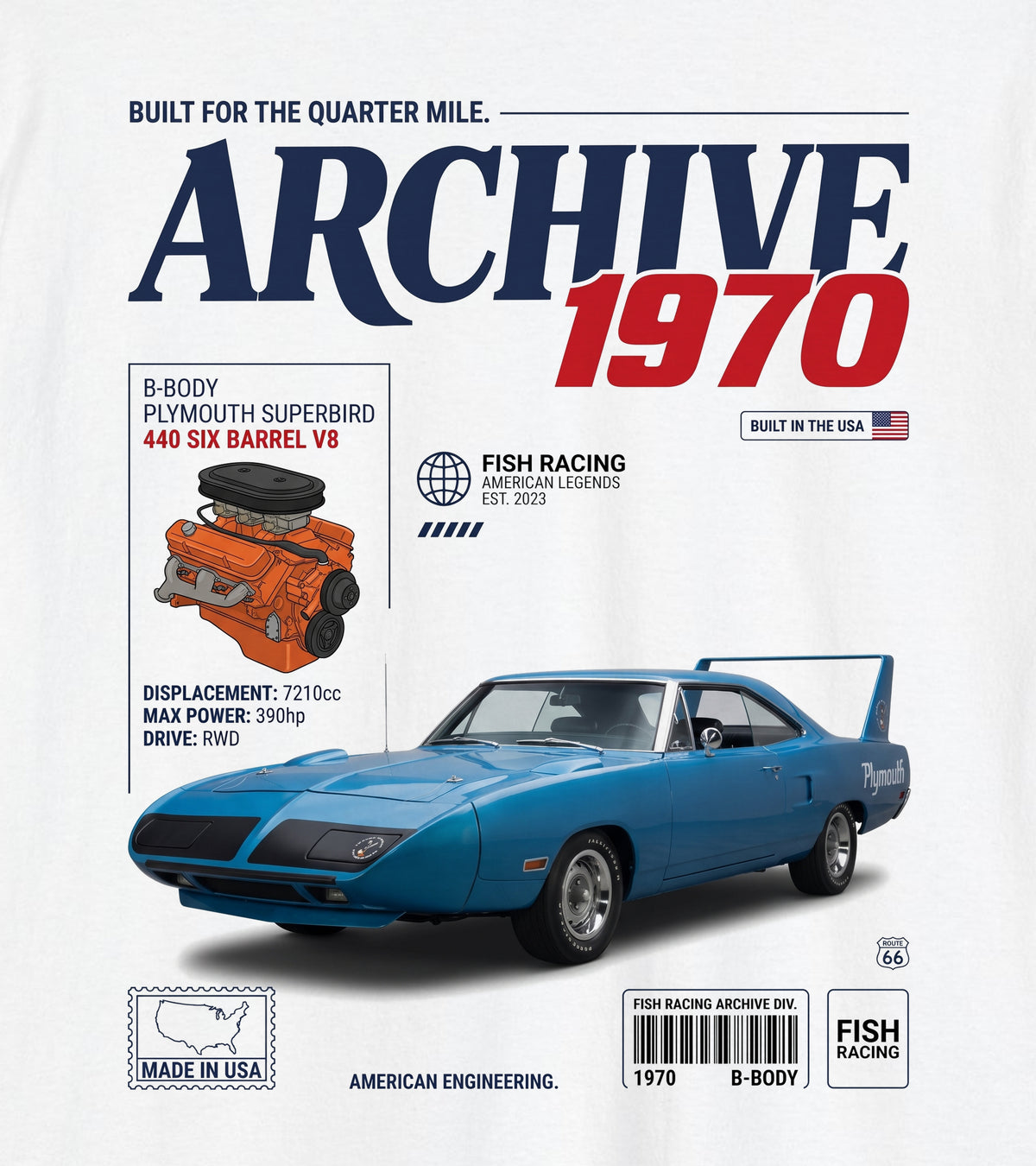 1970 Plymouth Superbird Archive Tee - back design