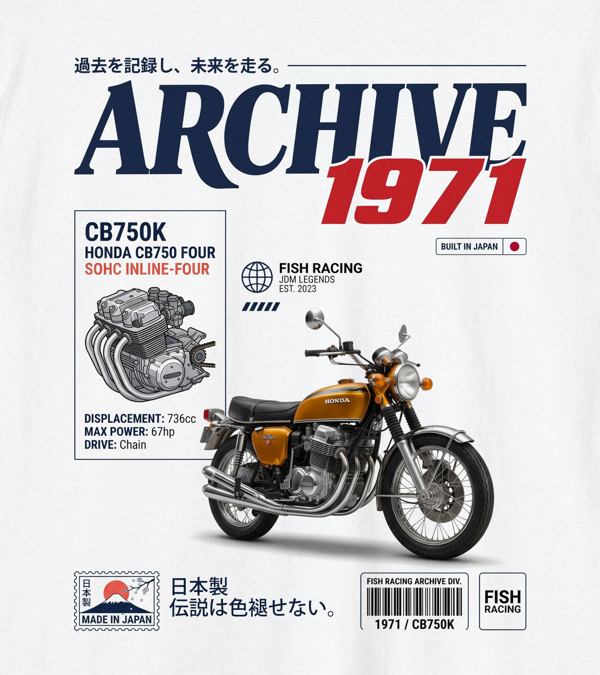1971-1975 Honda CB750 Four Archive Tee - back design