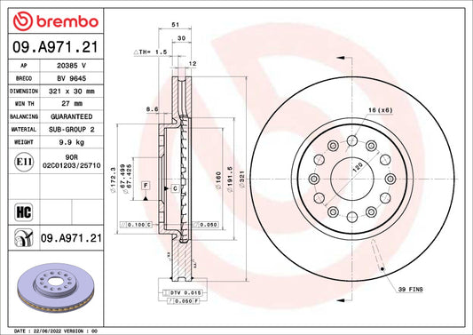 Brembo OE 18-22 Buick Enclave/19-22 Chevrolet Blazer/18-22 Traverse UV Coated Brake Disc - Front