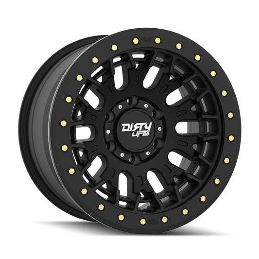 Dirty Life DT-3 17X9 6x139.7 -12 Offset - Satin Black w/ Simulated Beadlock