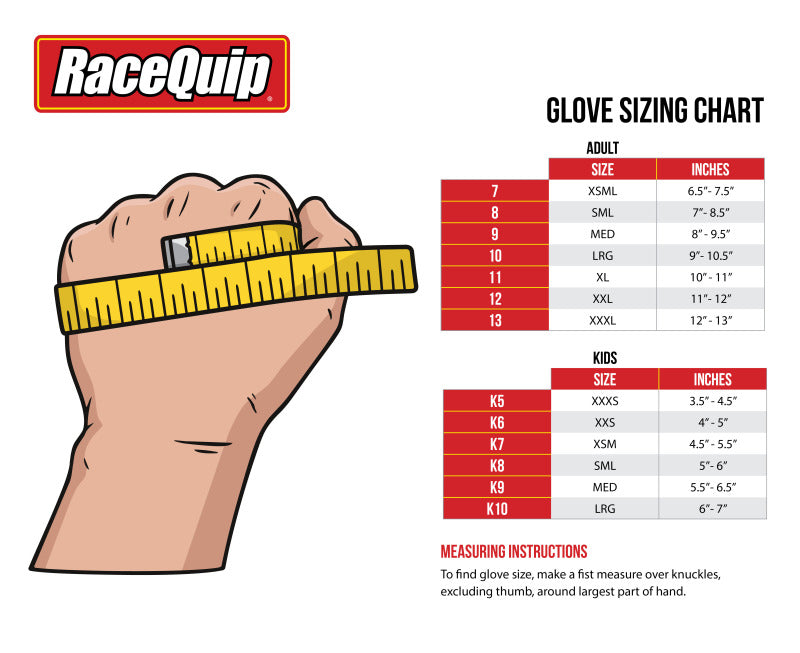 RaceQuip SFI-5 Red/Black XL Outseam w/ Closure Glove