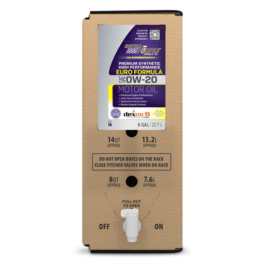 Royal Purple Premium Synthetic High Performance Euro Formula 0W20 Motor Oil - 6 Gallon Bag-In-Box