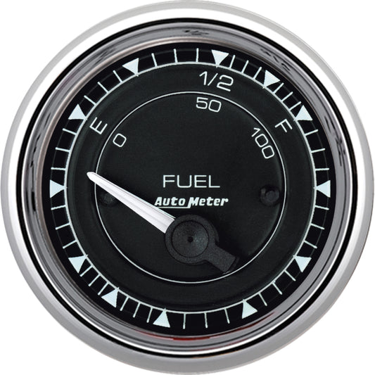 AutoMeter Chrono 2-1/16in 73E-10F Ohm Electric Fuel Level Gauge - Chrome