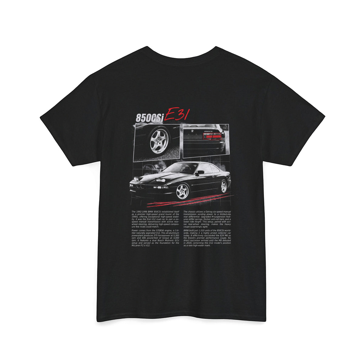 1992-1996 BMW 850CSi - Monochrome Cotton T-Shirt