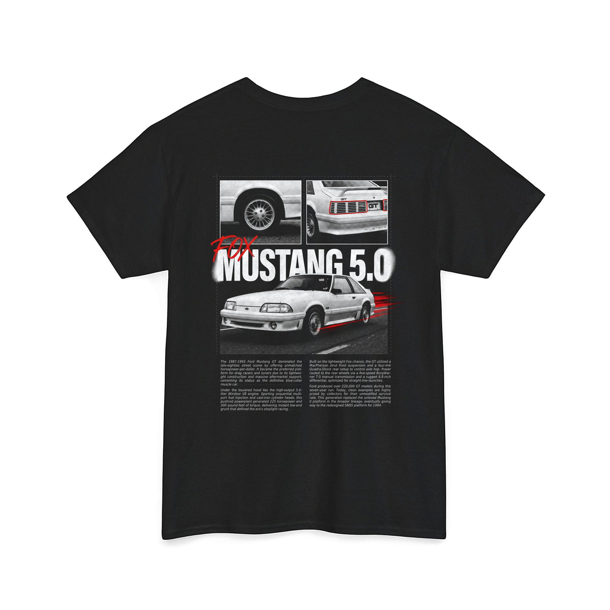 1987-1993 Ford Mustang GT Fox Body - Monochrome Cotton T-Shirt