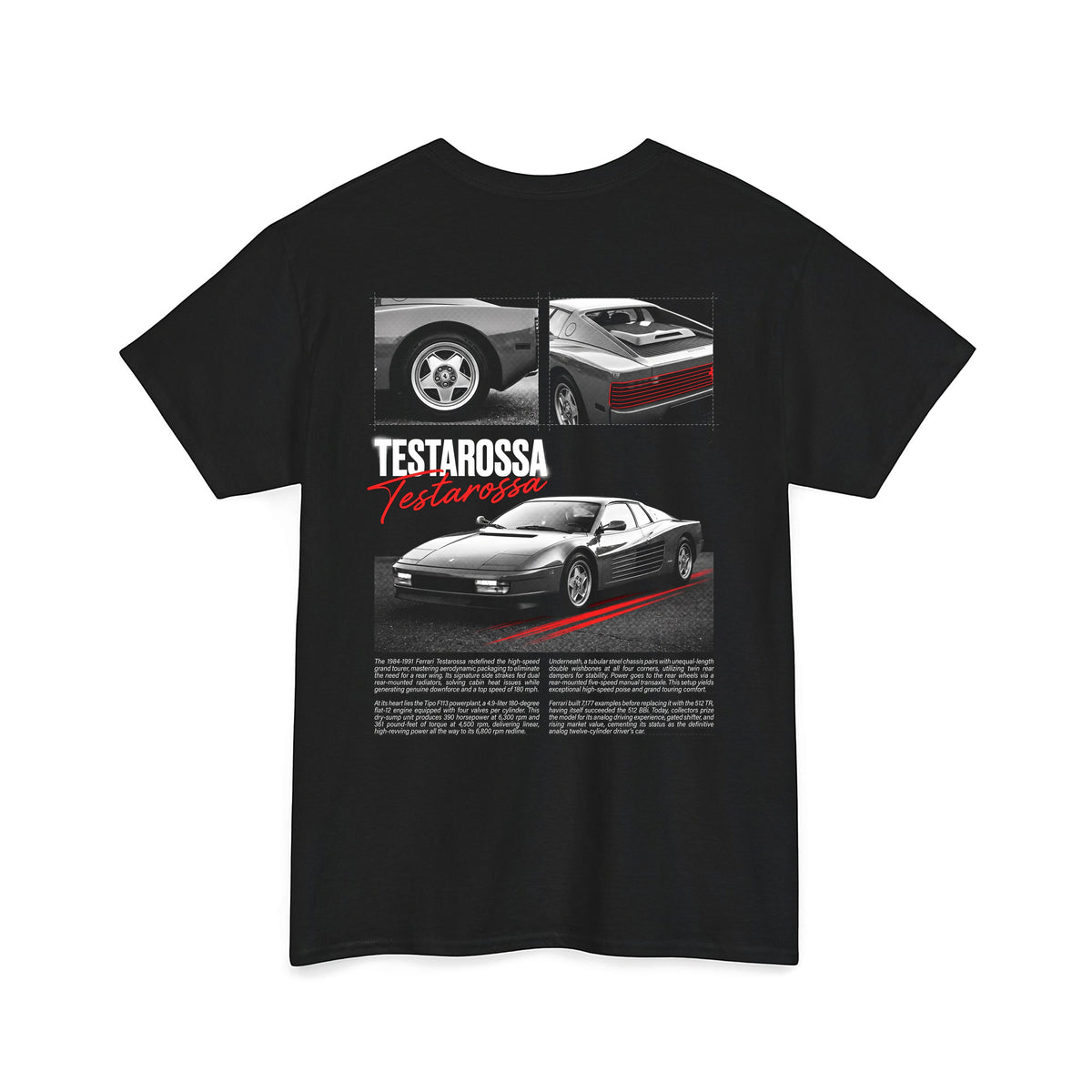 1984-1991 Ferrari Testarossa - Monochrome Cotton T-Shirt