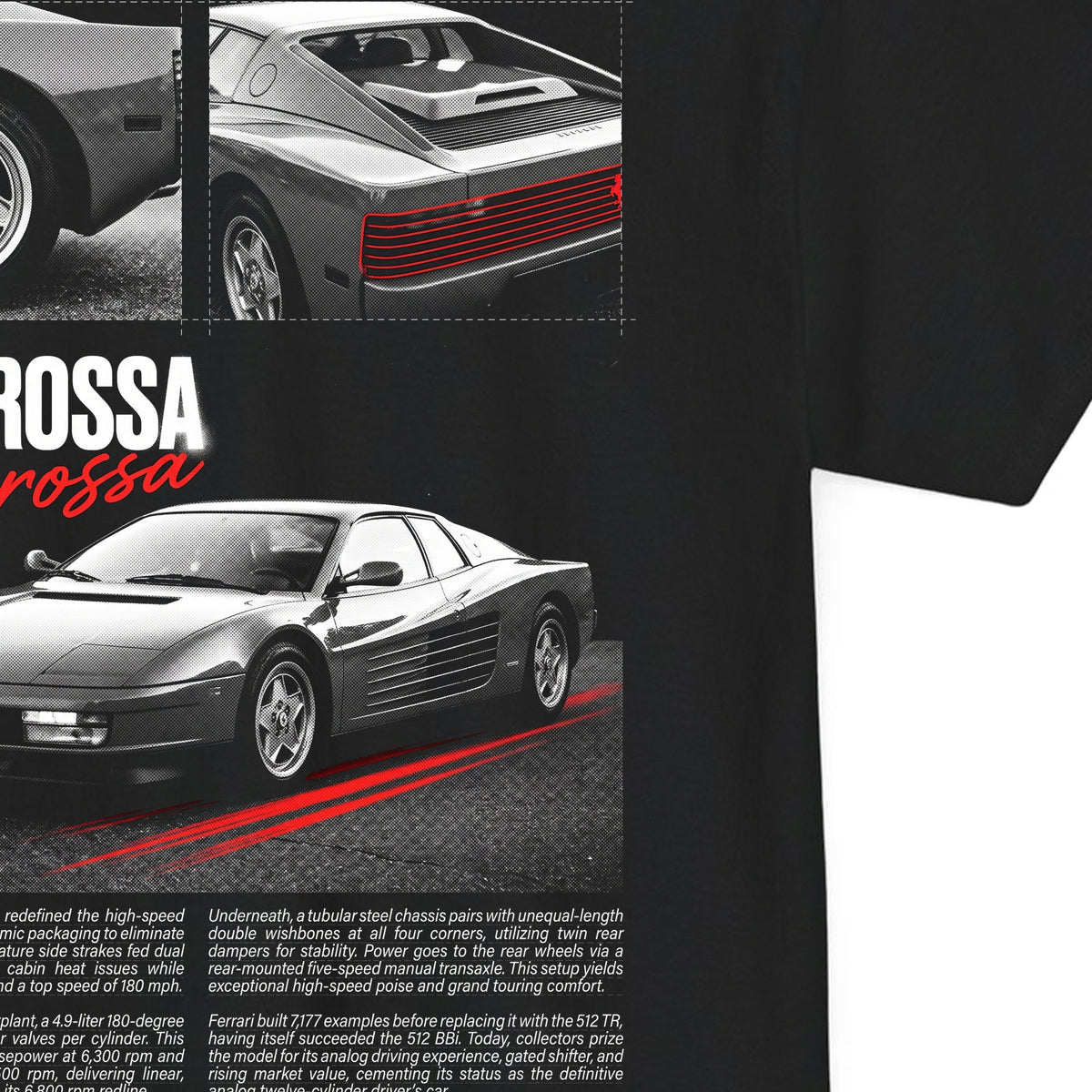 1984-1991 Ferrari Testarossa - Monochrome Cotton T-Shirt
