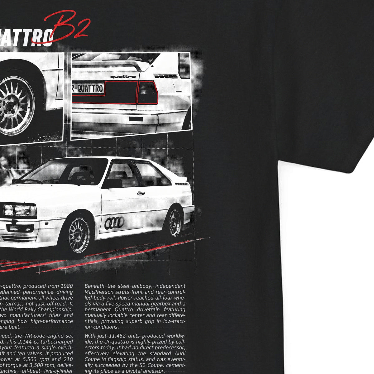 1980-1991 Audi Ur-quattro - Monochrome Cotton T-Shirt
