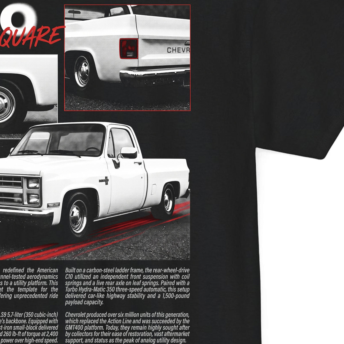 1973-1987 Chevrolet C10 Squarebody - Monochrome Cotton T-Shirt