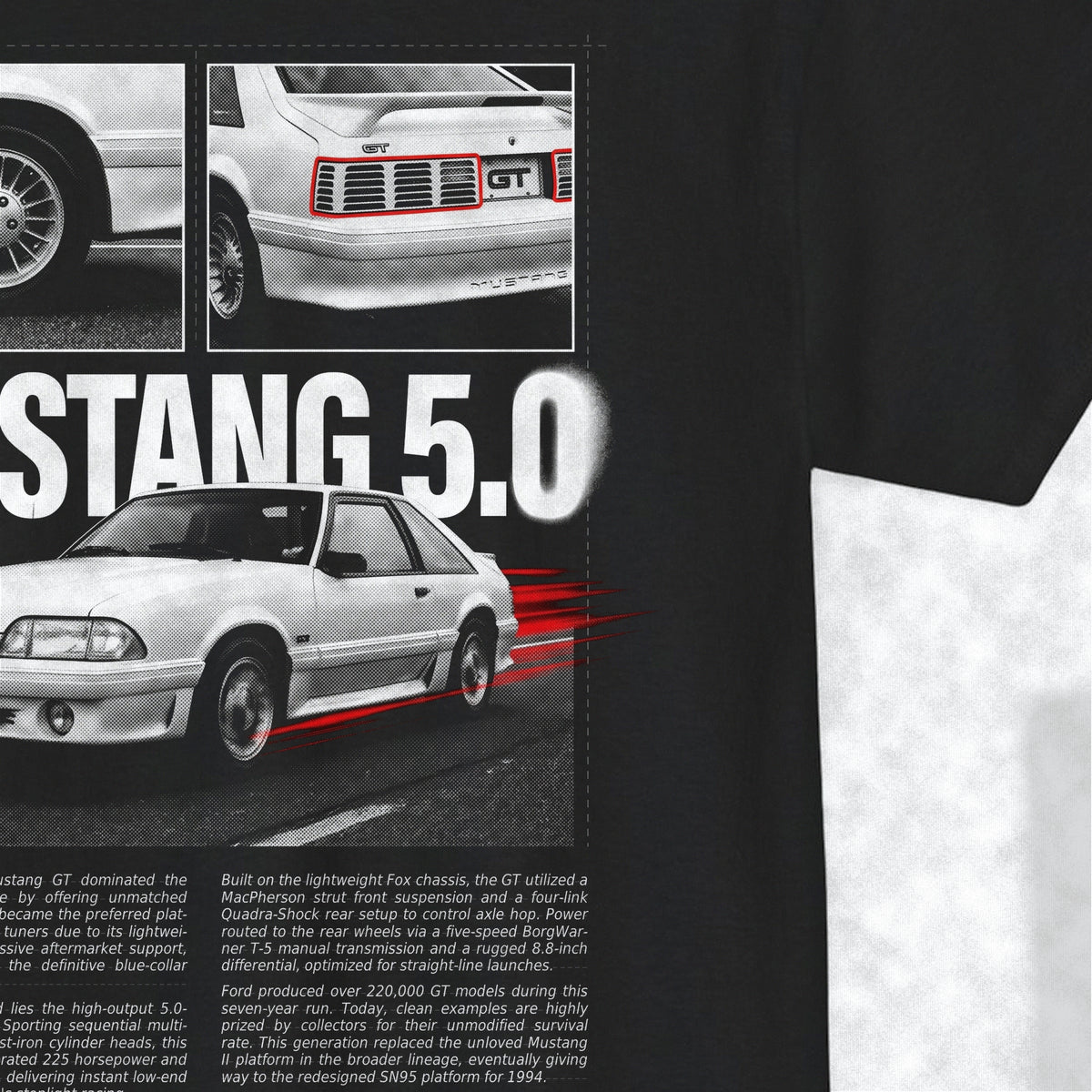 1987-1993 Ford Mustang GT Fox Body - Monochrome Cotton T-Shirt