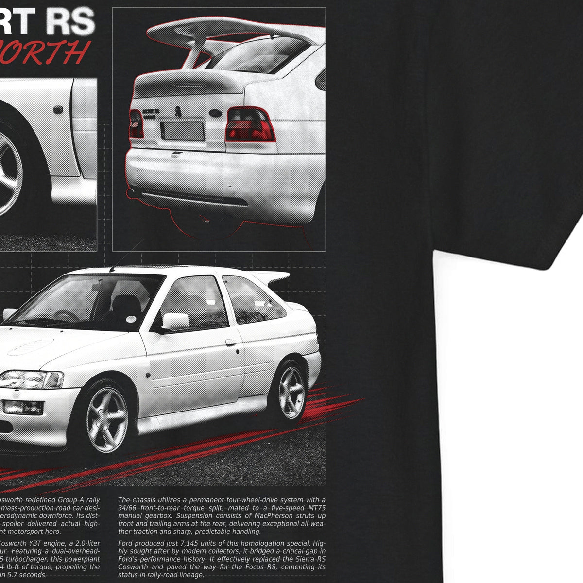 1992-1996 Ford Escort RS Cosworth - Monochrome Cotton T-Shirt
