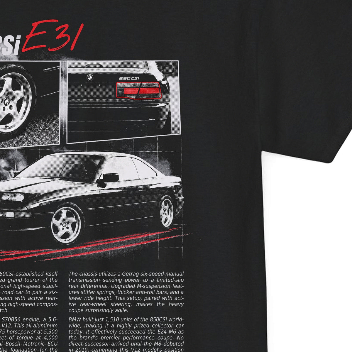 1992-1996 BMW 850CSi - Monochrome Cotton T-Shirt