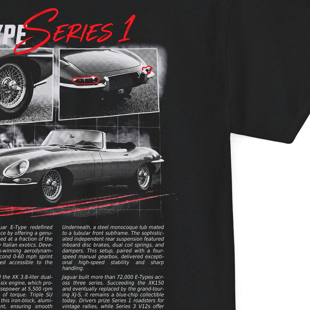1961-1974 Jaguar E-Type - Monochrome Cotton T-Shirt
