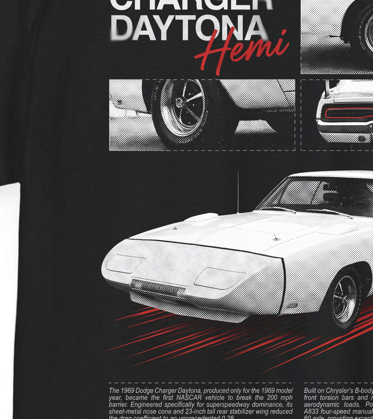1969 Dodge Charger Daytona - Monochrome Cotton T-Shirt