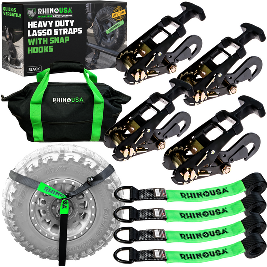 Rhino USA Lasso Straps; Basket Straps - Black - Snap Hook