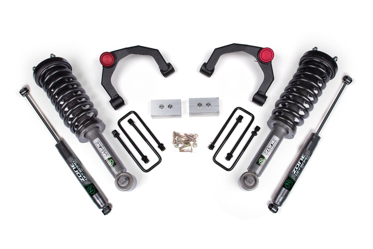 Zone Offroad 15-20 Ford F150 4WD 3in Lift Kit / 2in Rear Lift / Block - Nitro Loaded Struts & Shocks